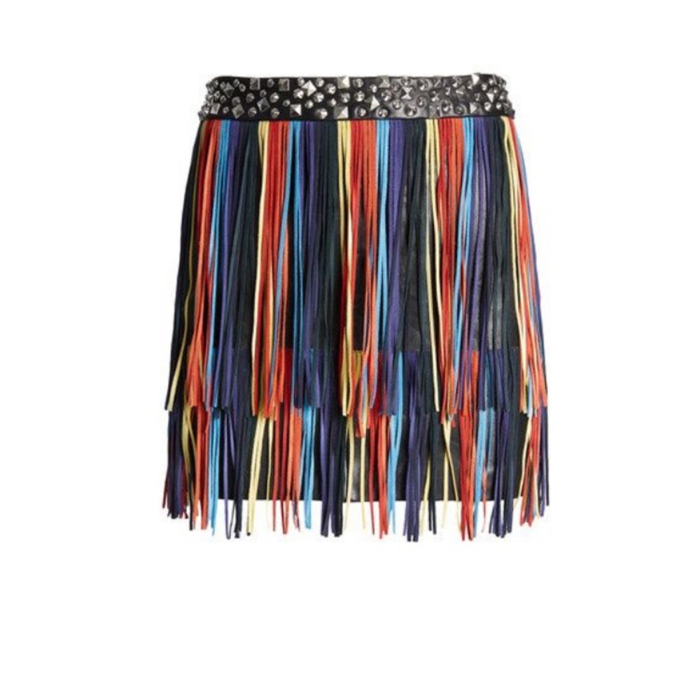 BNWT ALICE + OLIVIA LEATHER FRINGE SKIRT